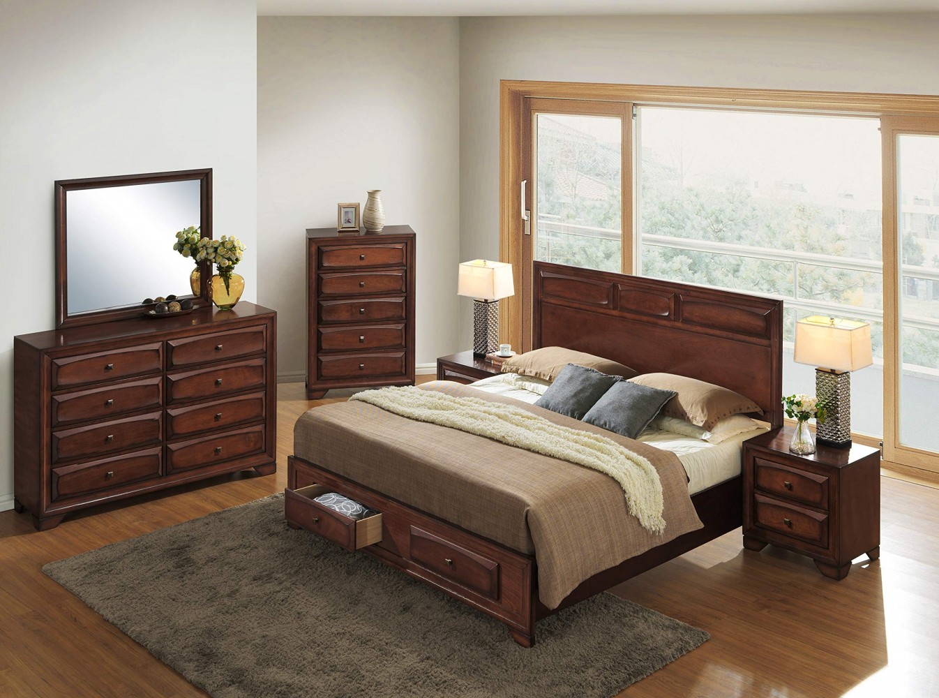 Roundhill Furniture Oakland 139 Wood Bedroom Set, Queen, Antique