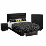 Home Square 3 PC Full Queen Platform Bed Set with Dresser and Nightstand in Black