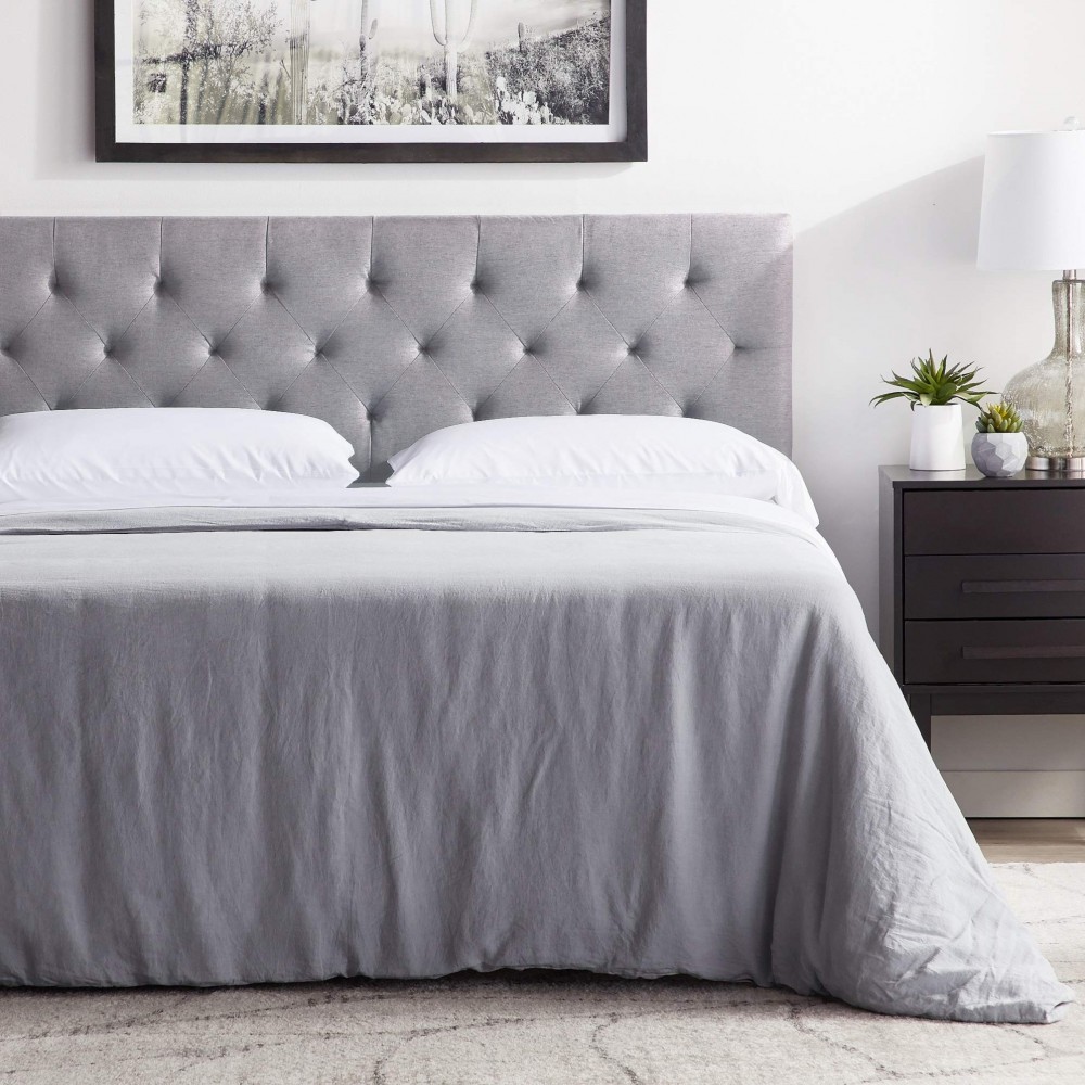 LUCID Mid-Rise Upholstered Headboard - Adjustable Height from 34" to 46" - King/California King - Stone