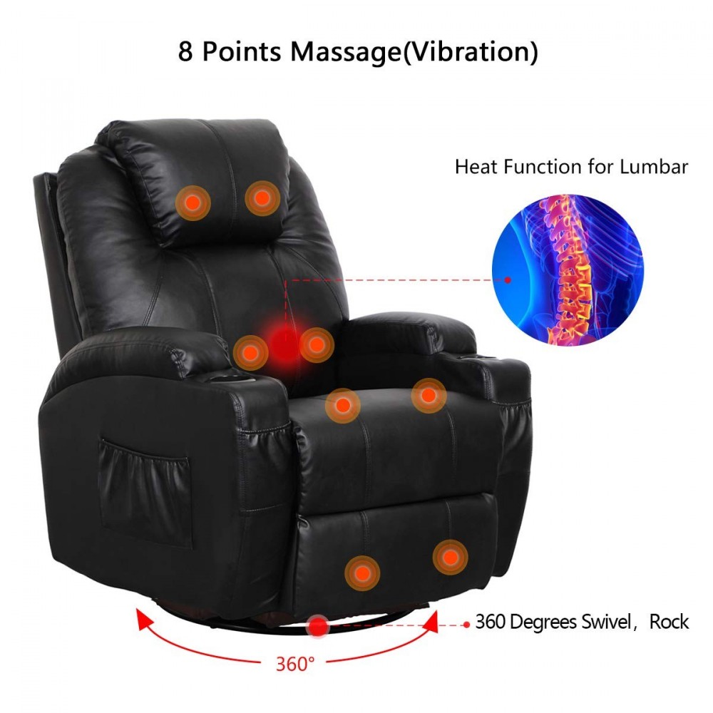 Esright Massage Recliner PU Leather Ergonomic Lounge Heated Chair