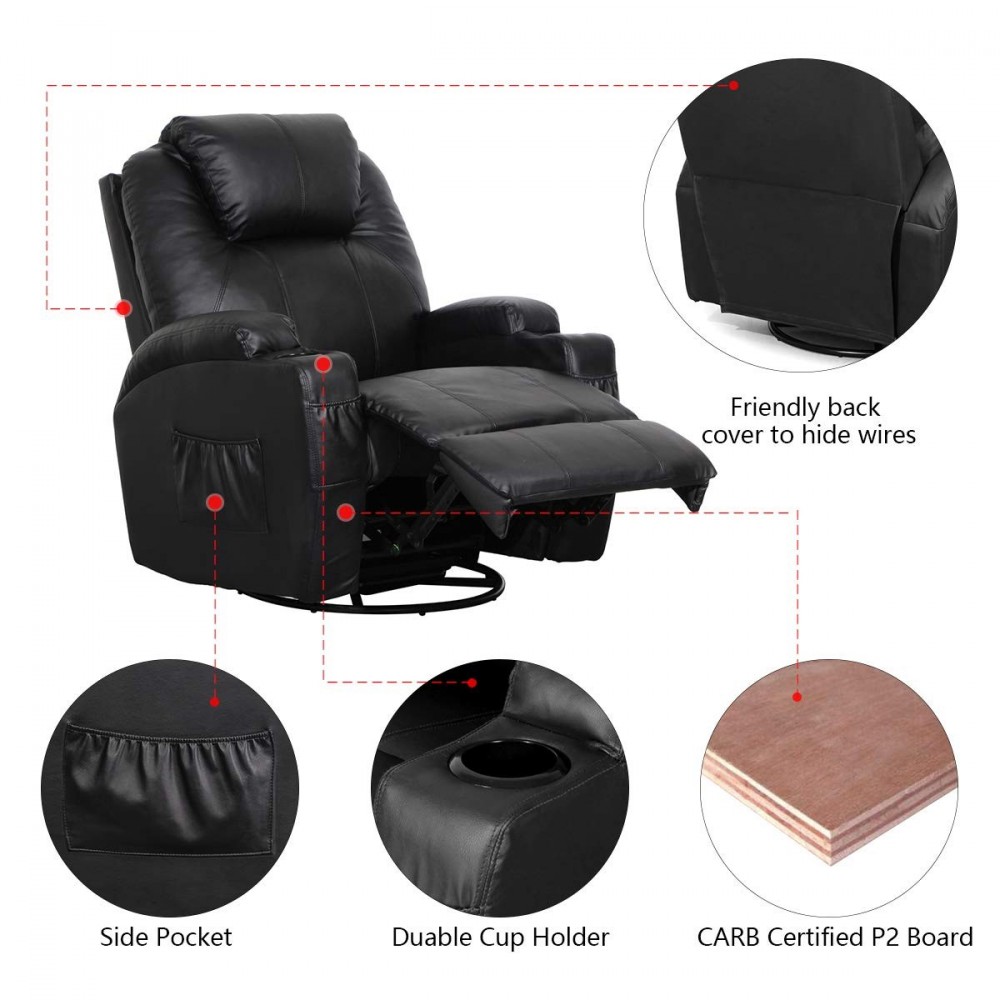 Esright Massage Recliner PU Leather Ergonomic Lounge Heated Chair
