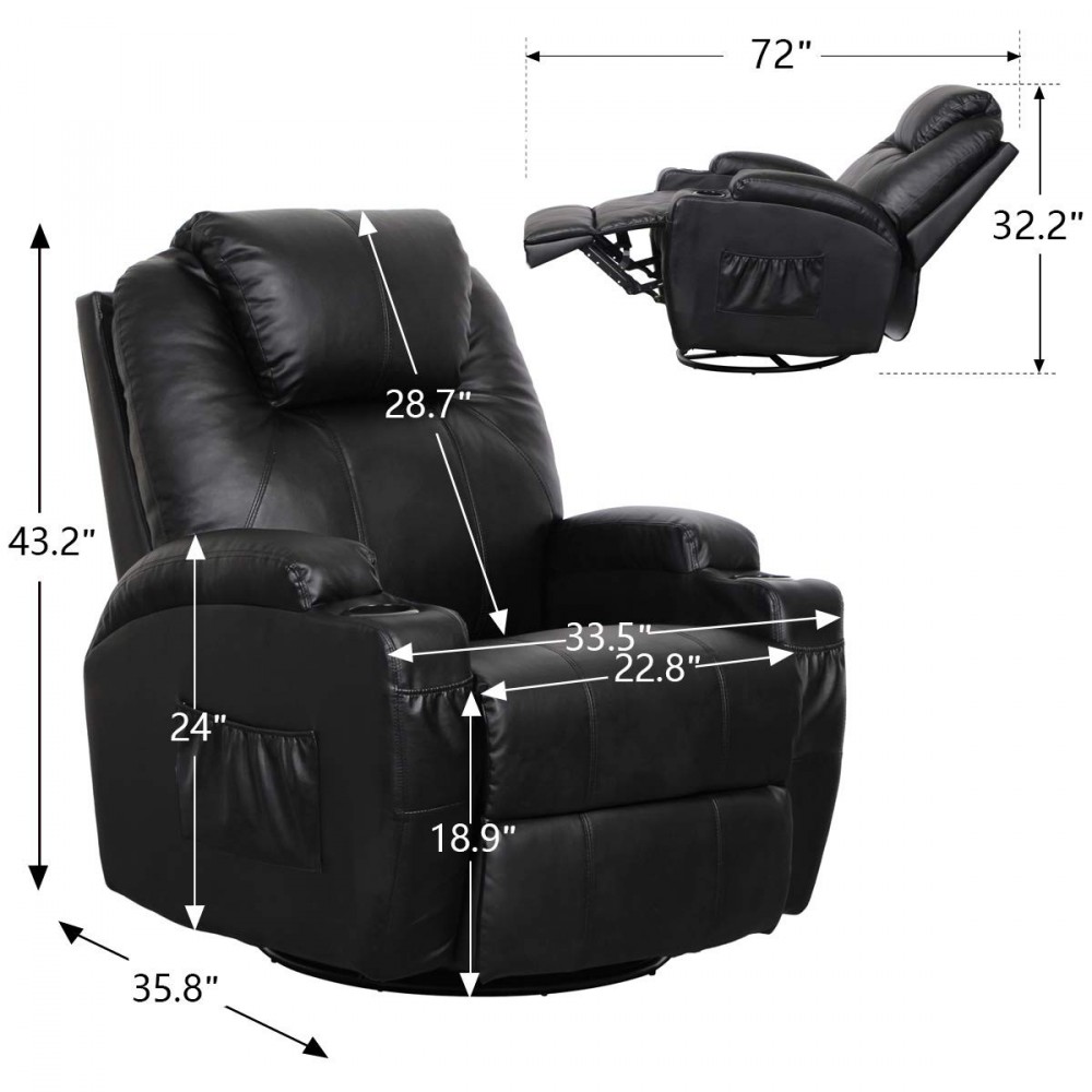 Esright Massage Recliner PU Leather Ergonomic Lounge Heated Chair