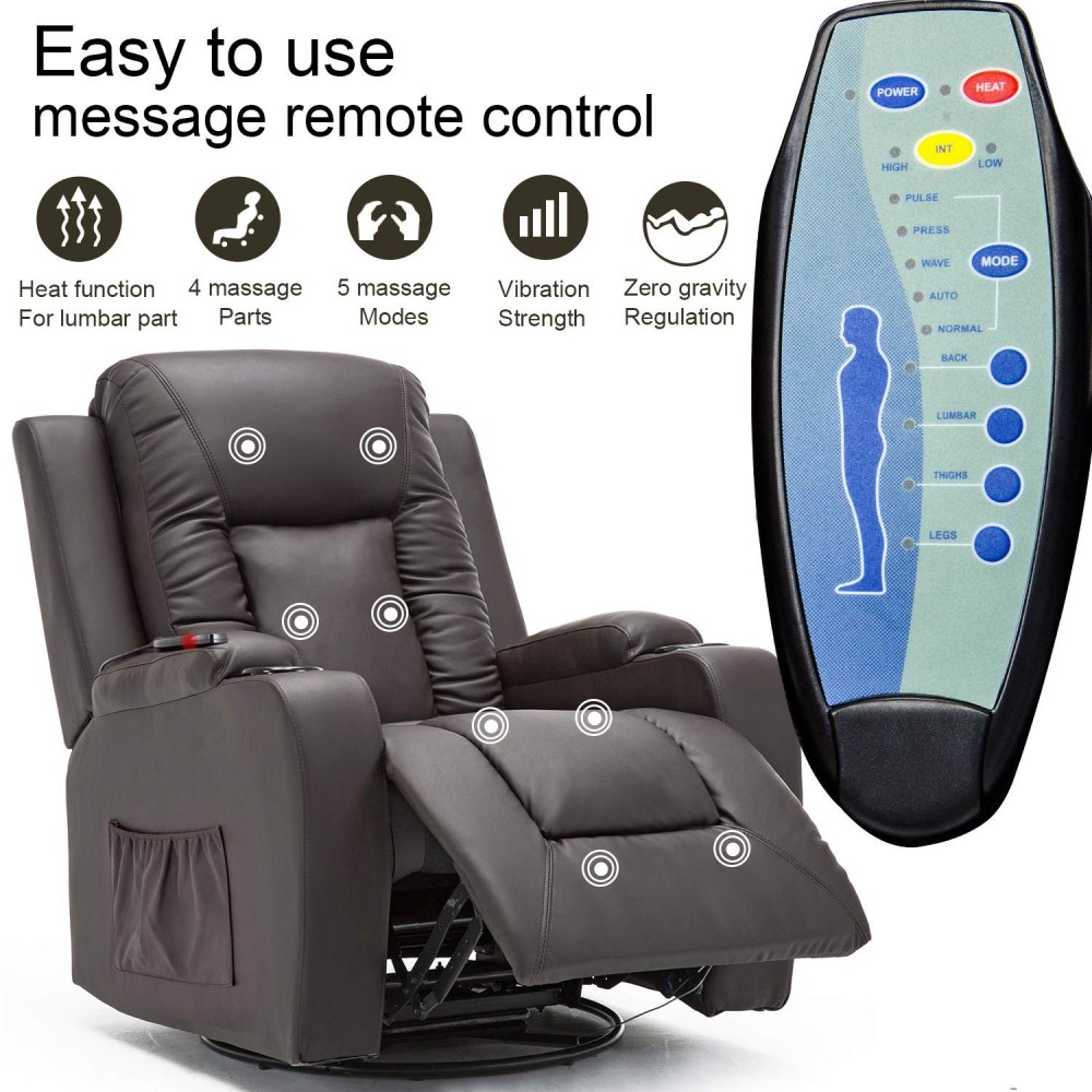 ComHoma Leather Recliner Chair Modern Rocker with Heated Massage