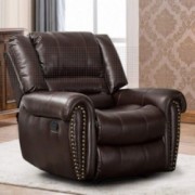 CANMOV Leather Recliner Chair, Classic and Traditional Manual Recliner Chair with Overstuffed Arms and Back, Brown