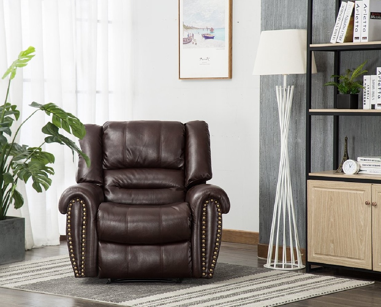 CANMOV Leather Recliner Chair, Classic and Traditional Manual Universe Furniture