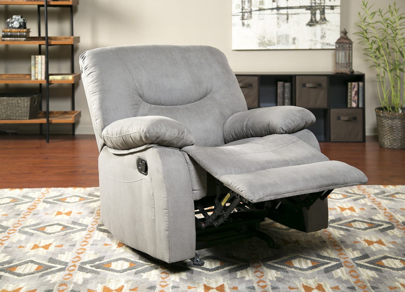 Relaxzen Rocker Recliner, Gray Microfiber Universe Furniture