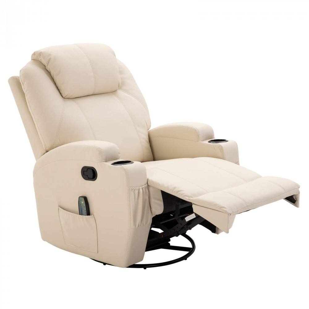 Massage Heated PU Leather 360 Degree Swivel Recliner Chair