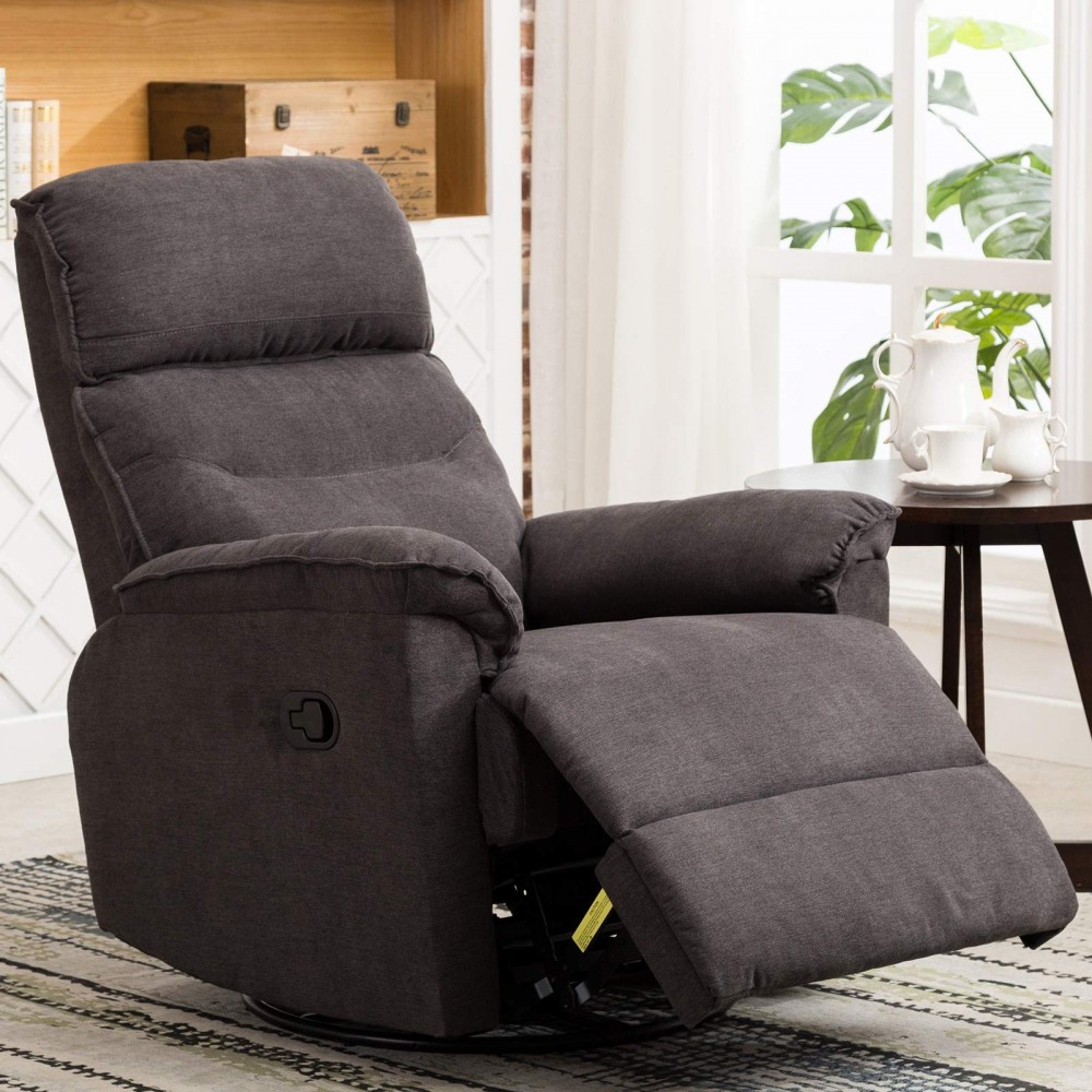 ANJ Swivel Rocker Recliner Chair - Single Modern Sofa Home Theater Seating, Manual Reclining Chair for Living Room, Gray
