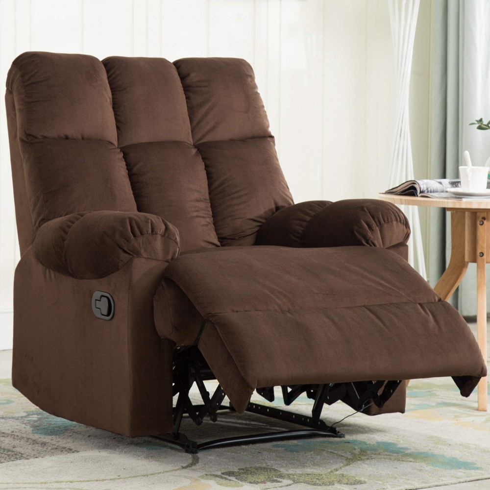 Bonzy Home Overstuffed Fabric Recliner Chair - Heavy Duty Manual Recliner - Home Theater Seating - Bedroom & Living Room Chai
