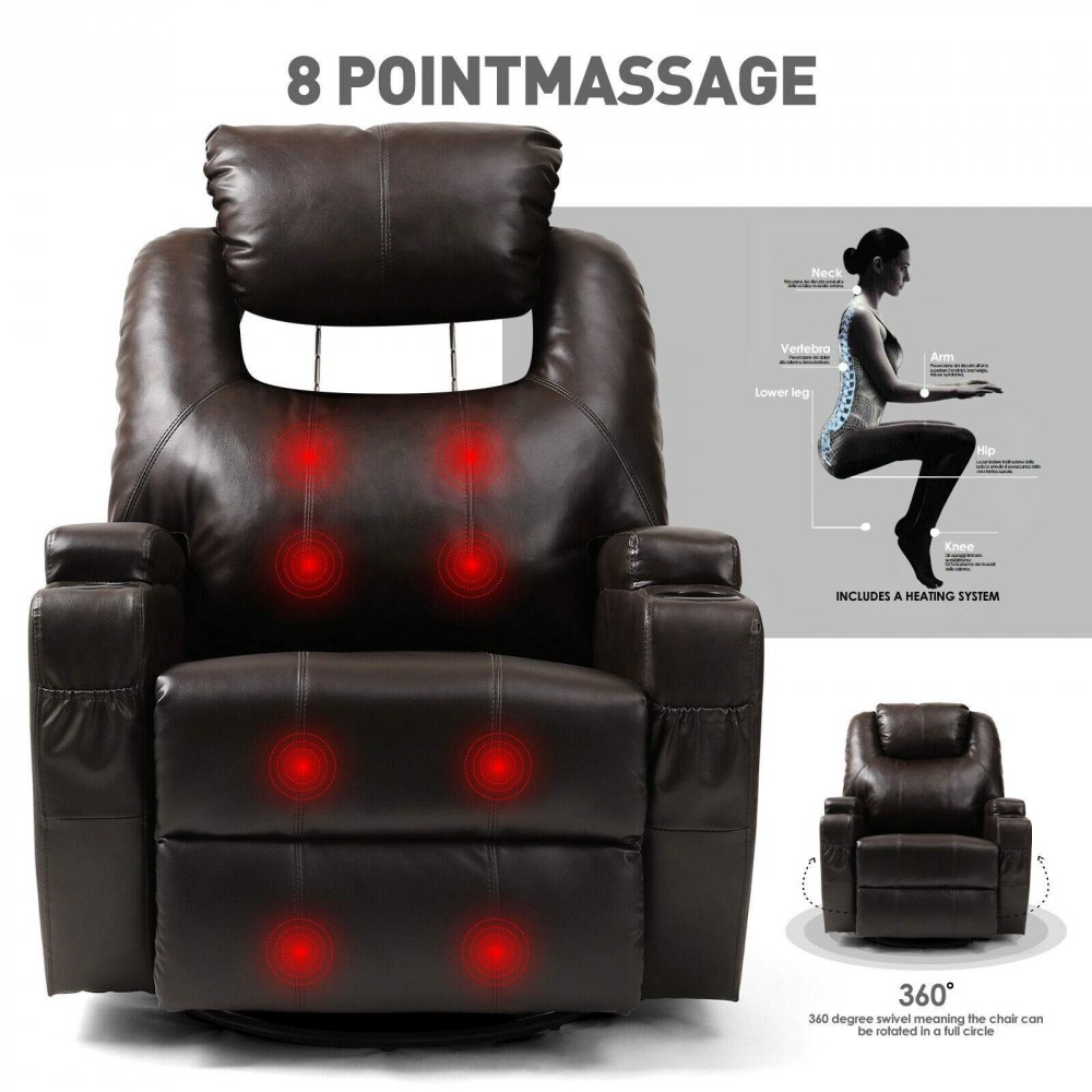 Artist Hand Massage Recliner Chair w/Cup Holder Electric Heated