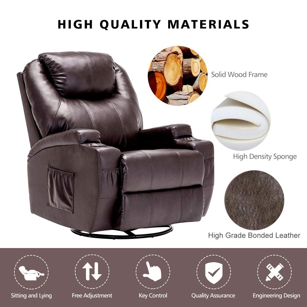 windaze Massage Recliner Chair, 360 Degree Swivel Heated Recliner