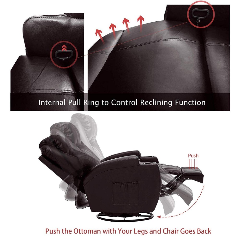 windaze Massage Recliner Chair, 360 Degree Swivel Heated Recliner