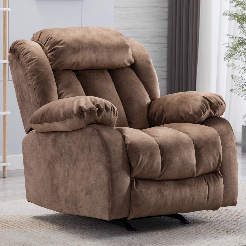 CANMOV Rocker Recliner Chairs for Living Room, Heavy Duty Reclining Chair with Contemporary Overstuffed Arms and Back, Camel