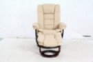 JC Home Argus Ultra-Plush Bonded Leather Swiveling Recliner with Mahogany Wood Base and Matching Ottoman - Vanilla