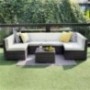 Wisteria Lane Outdoor Patio Furniture Sofa Set, 7 PCS Outdoor Wicker Sectional Sofa Seating, Grey Wicker with Ivory Cushion
