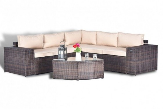 Gotland 6 Piece Outdoor Rattan Sectional Sofa Patio Wicker Furniture Set,with PE Wicker Weather Cushions & Tea Table