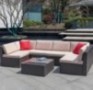 Devoko 7 Pieces Outdoor Sectional Sofa All-Weather Patio Furniture Sets Manual Weaving Wicker Rattan Patio Conversation Sets 