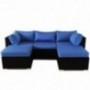 Patio Sofa Furniture Garden Rattan Couch 5pcs Outdoor Sectional Sofa Conversation Set Royal Blue Cushion Black Wicker
