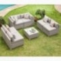 COSIEST 7-Piece Outdoor Furniture Set Warm Gray Wicker Sectional Sofa w Thick Cushions, Glass Coffee Table, 6 Floral Fantasy 