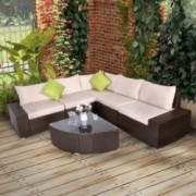 U-MAX Patio PE Rattan Wicker Sofa Set Outdoor Sectional Furniture Chair Set with Cushions and Tea Table  6 Pieces, Brown 