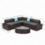 COSIEST 6-Piece Outdoor Furniture Chocolate Brown Wicker Executive Sectional Sofa w Dark Grey Thick Cushions, Glass-Top 1/4-C