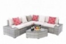 Do4U 6 PCs Outdoor Patio PE Rattan Wicker Sofa Sectional Furniture Set Conversation Set- Turquoise Seat Cushions & Glass Coff
