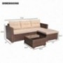SUNSITT Outdoor Sectional Sofa 4 Piece Furniture Set All Weather Brown Wicker with Beige Seat Cushions, Ottoman & Glass Coffe