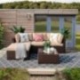 Patiorama Outdoor Furniture Sectional Sofa Set  5-Piece Set  All-Weather Brown PE Wicker with Beige Seat Cushions &Glass Coff