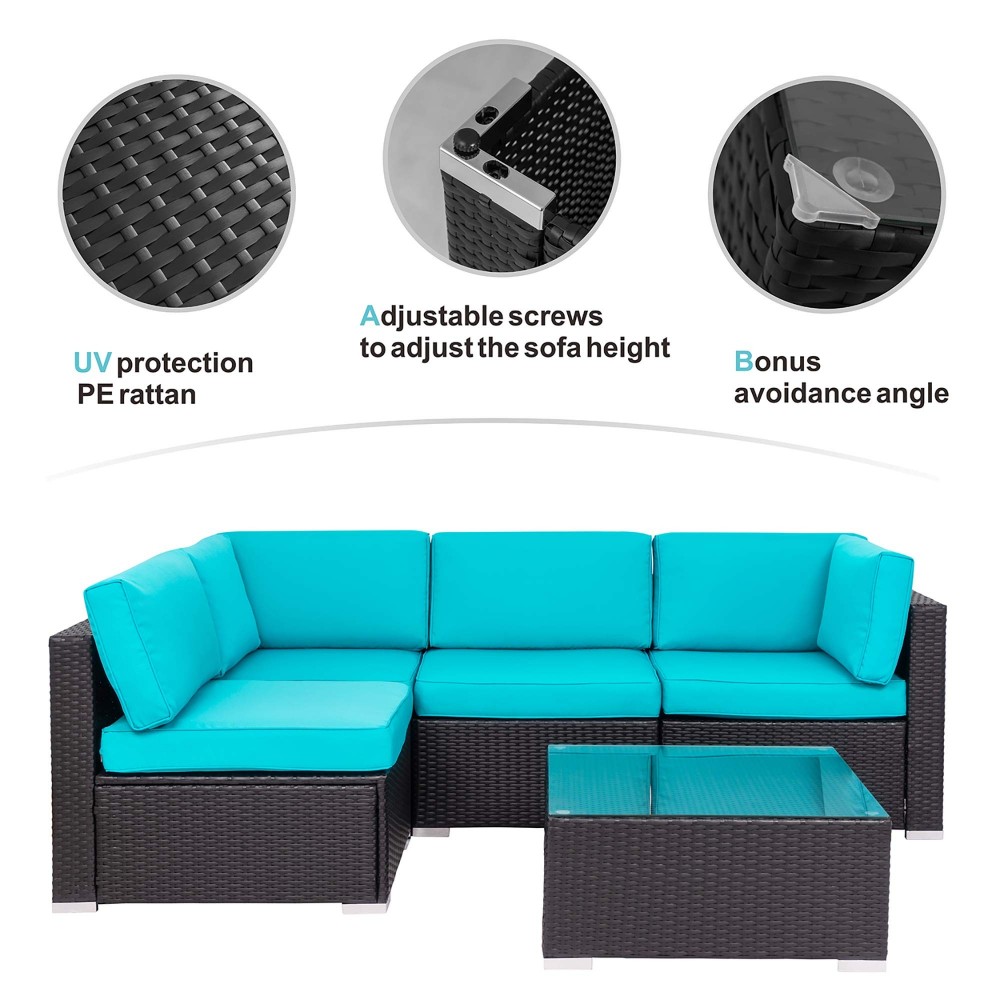 Walsunny Outdoor Black Rattan Sectional Sofa Patio Wicker Universe