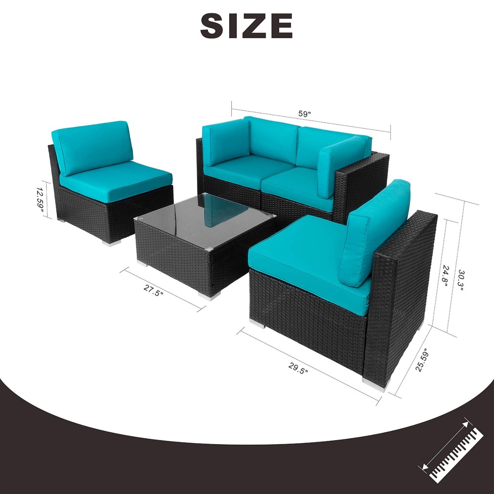 Walsunny Outdoor Black Rattan Sectional Sofa Patio Wicker Universe