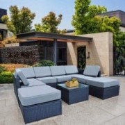 Mcombo Patio Furniture Sectional Wicker Sofa Set All-Weather Outdoor Black Rattan Conversation Chair Set with Thick Cushions 