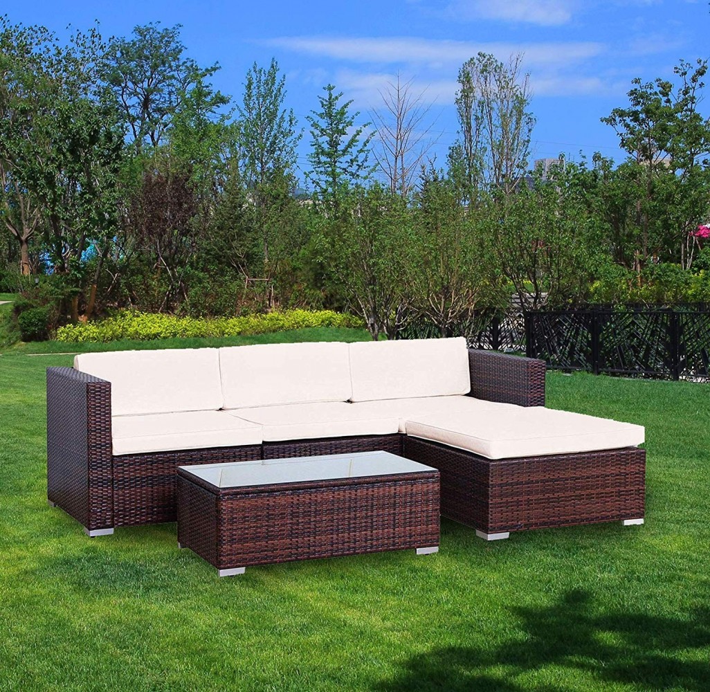 YOUKE 5 PCS Patio PE Rattan Wicker Sofa Sectional Furniture Set,Garden Lawn Pool Backyard Outdoor Sofa Wicker Conversation Se