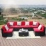 LUCKWIND Patio Conversation Sectional Sofa Chair Table - 7 Piece All-Weather Black Checkered Wicker Rattan Seating Cushion Pa