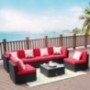 LUCKWIND Patio Conversation Sectional Sofa Chair Table - 7 Piece All-Weather Black Checkered Wicker Rattan Seating Cushion Pa