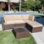 Patiorama 5 Pieces Outdoor Patio Furniture Sets Rattan Sofa Wicker Set, Outdoor Backyard Porch Garden Poolside Balcony Furnit