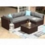 COSIEST 5-Piece Outdoor Patio Furniture Chocolate Brown Wicker Executive Sectional Sofa w Dark Grey Thick Cushions, Glass-Top
