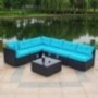 Amooly 7 Pieces Patio PE Rattan Sofa Set Outdoor Sectional Furniture Wicker Chair Conversation Set with Cushions and Tea Tabl