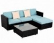 Oakmont Outdoor Patio 5 pc Sectional Sofa Set All Weather Wicker with Sky Blue Cushion | Exquisite Glass-Top Coffee Table