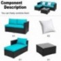 Walsunny Outdoor Rattan Sectional Sofa- Patio Wicker Furniture Set  Blue 