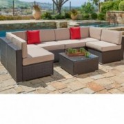 SUNCROWN Outdoor Patio Furniture 7-Piece Wicker Sofa Set, Washable Seat Cushions with YKK Zippers and Modern Glass Coffee Tab