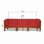 Great Deal Furniture Keith Outdoor Sectional Sofa Set | 3-Seater | Acacia Wood | Water-Resistant Cushions | Teak and Red