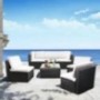 M&W 7 Pieces Patio Sofa Set, PE Wicker Rattan Outdoor Sectional Furniture, 6 Cushioned Chairs and 1 Glass Coffee Table for La