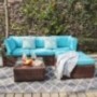 OC Orange-Casual 5 Piece Outdoor Furniture Sectional Sofa, Patio Brown PE Rattan Wicker Sofa with Turquoise Cushions & Modern