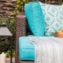 OC Orange-Casual 5 Piece Outdoor Furniture Sectional Sofa, Patio Brown PE Rattan Wicker Sofa with Turquoise Cushions & Modern