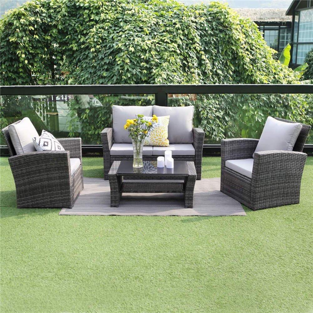Wisteria Lane 5 Piece Outdoor Patio Furniture Sets, Wicker Ratten
