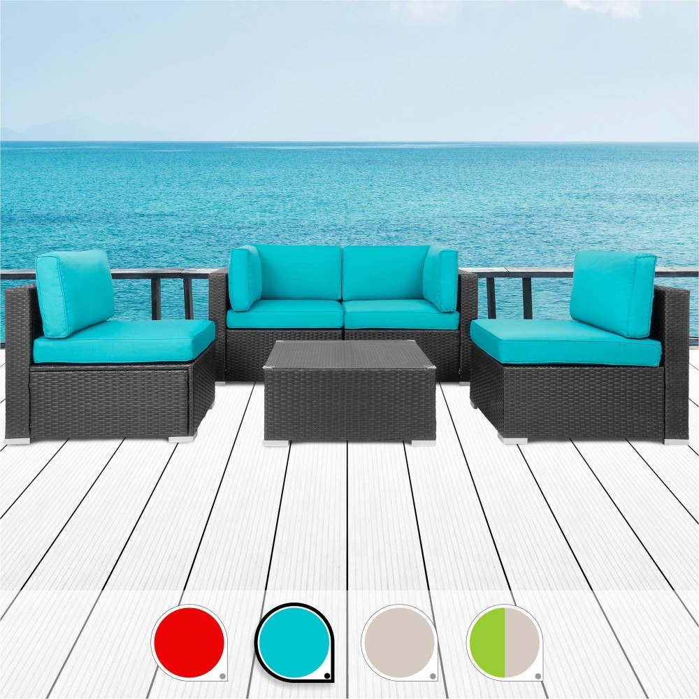Walsunny 5pcs Patio Outdoor Furniture Sets,Low Back All-Weather Rattan Sectional Sofa with Tea Table&Washable Couch Cushions 