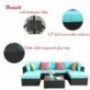 Furnimy 7PCS Outdoor Patio Furniture Sets Sectional Conversation Sofa Set Espresso Rattan Wicker with Cushions and Tempered G