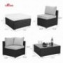 Furnimy 7PCS Outdoor Patio Furniture Sets Sectional Conversation Sofa Set Espresso Rattan Wicker with Cushions and Tempered G