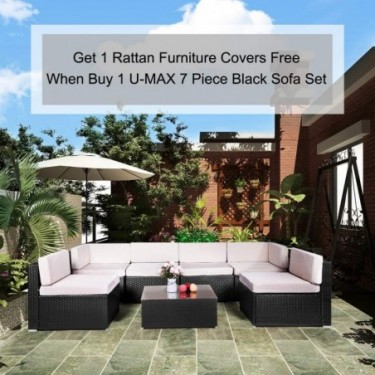 U-MAX 7 Pieces Patio PE Rattan Wicker Sofa Set Outdoor Sectional Furniture Conversation Chair Set with Cushions and Tea Table