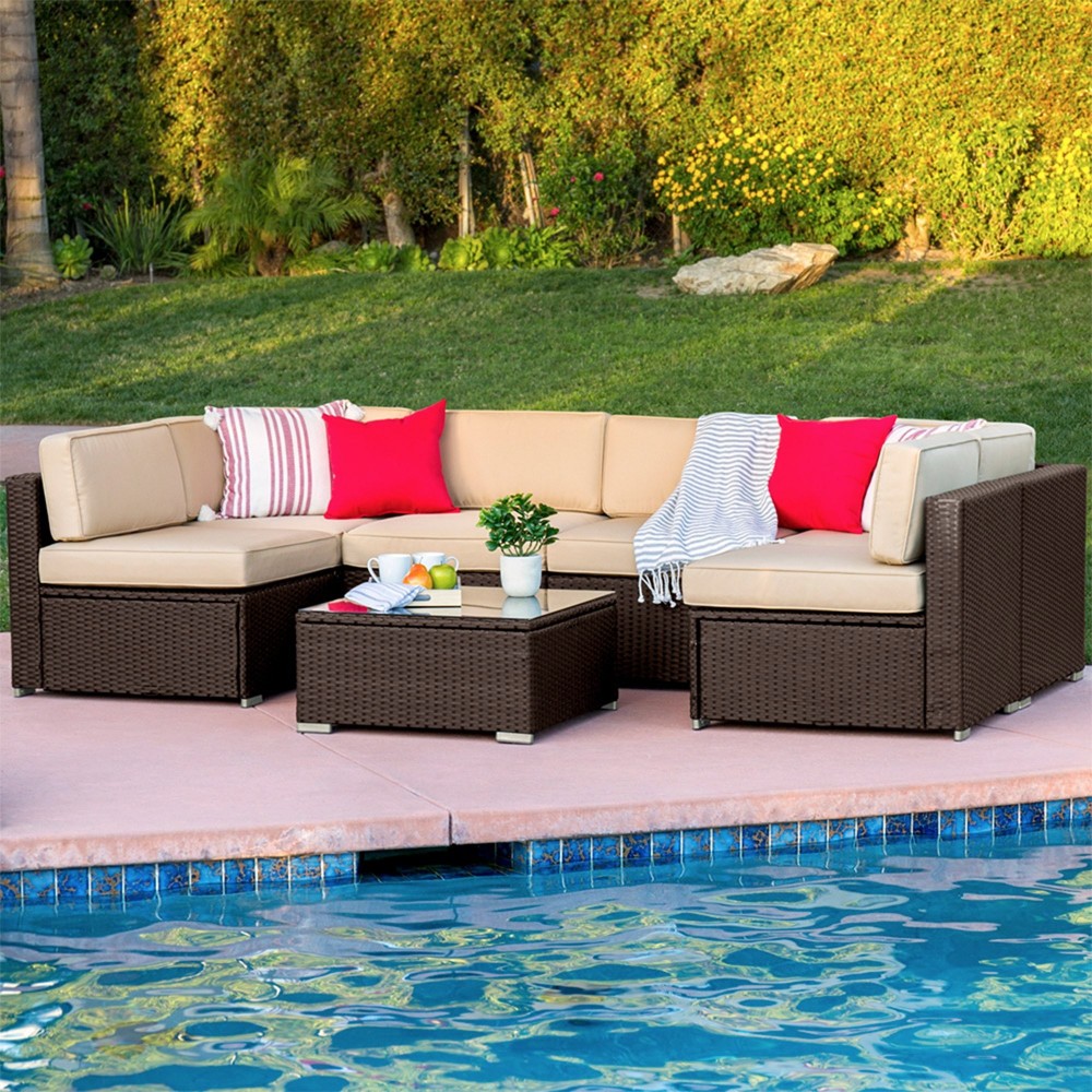 Best Choice Products 7-Piece Modular Outdoor Patio Rattan Wicker Sectional Conversation Sofa Set w/ 6 Chairs, Coffee Table, W